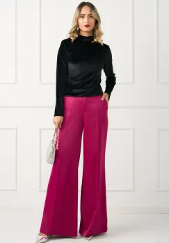 Pantaloni DY Fashion eleganti din fucsia magenta cu croi evazat imagine