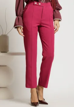 Pantaloni DY Fashion fucsia conici din stofa cu nasturi eleganti imagine
