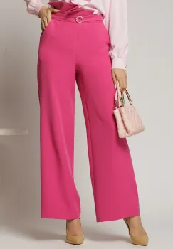 Pantaloni DY Fashion fucsia cu croi evazat si catarama in talie imagine