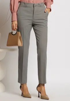 Pantaloni DY Fashion gri cu croi conic si impletituri la talie imagine