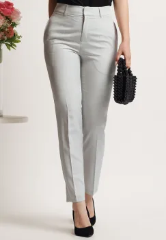 Pantaloni DY Fashion gri din stofa conici cu dunga si buzunare imagine
