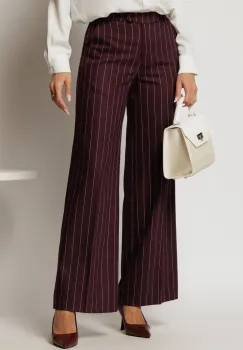 Pantaloni DY Fashion lungi bordo cu dungi din stofa si croi lejer imagine