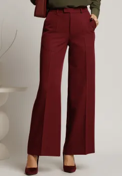 Pantaloni DY Fashion lungi bordo din stofa si croi lejer imagine
