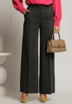 Pantaloni DY Fashion lungi gri din stofa si croi lejer imagine