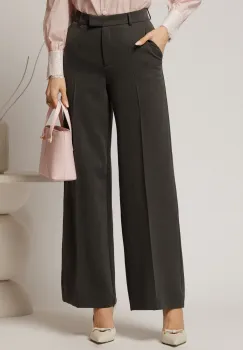 Pantaloni DY Fashion lungi gri inchis din stofa si croi lejer imagine