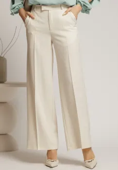 Pantaloni DY Fashion lungi ivoar din stofa si croi lejer imagine