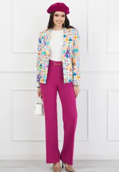 Pantaloni DY Fashion magenta evazati cu accesoriu in talie imagine