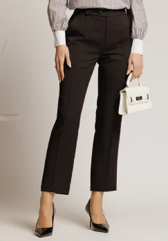 Pantaloni DY Fashion negri conici din stofa cu nasturi imbracati imagine