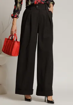Pantaloni DY Fashion negri cu croi lejer si talie lata imagine