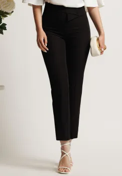 Pantaloni DY Fashion negri din stofa conici cu talie inalta si betelie petrecuta imagine