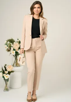 Pantaloni DY Fashion office din stofa bej cu dunga imagine