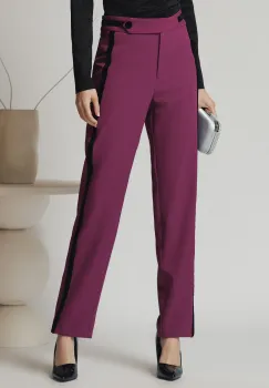 Pantaloni DY Fashion office din stofa magenta cu vipusca din catifea imagine