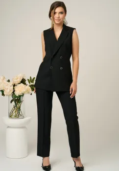 Pantaloni DY Fashion office din stofa negri cu dunga imagine