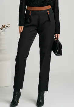 Pantaloni DY Fashion office din stofa negri si nasturi pe talie imagine