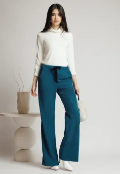 Pantaloni DY Fashion smart-casual din velur turcoaz imagine