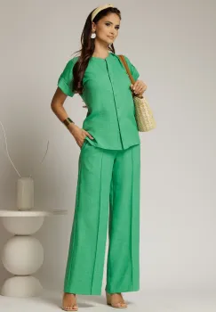Pantaloni DY Fashion verzi cu croi lejer din material vaporos imagine