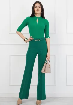 Pantaloni DY Fashion verzi evazati cu accesoriu in talie imagine