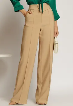 Pantaloni eleganti bej cu 3 nasturi si croi evazat imagine