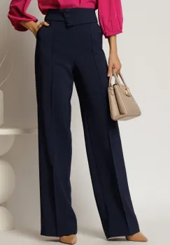 Pantaloni eleganti bleumarin cu 3 nasturi si croi evazat imagine