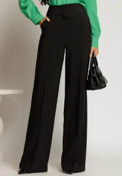 Pantaloni eleganti negri cu 3 nasturi si croi evazat imagine
