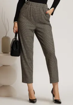 Pantaloni gri casual cu imprimeu si elastic la talie imagine