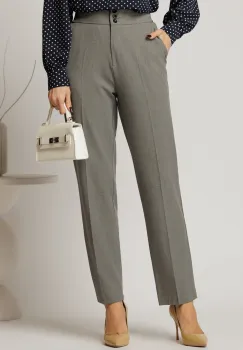 Pantaloni gri conici din stofa cu elastic la talie imagine