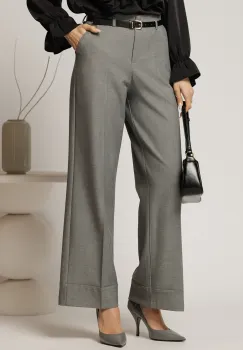 Pantaloni gri din stofa cu croi larg si curea in talie imagine