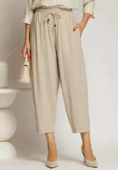Pantaloni ivoire de zi din tencel cu snur si elastic pe talie imagine