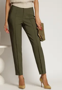 Pantaloni kaki cu croi conic si cusaturi imagine