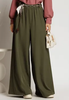 Pantaloni kaki cu croi larg si esarfa in talie imagine