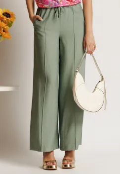 Pantaloni kaki din rayon cu croi lejer si elastic in talie imagine