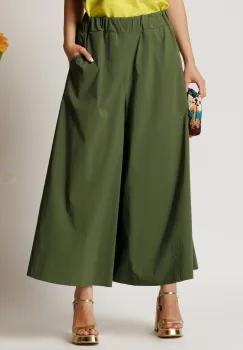 Pantaloni kaki lejeri tip fusta din viscoza cu elastic in talie imagine