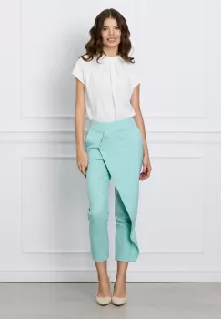 Pantaloni Lorya verde mint cu aplicatie petrecuta si nasturi imagine
