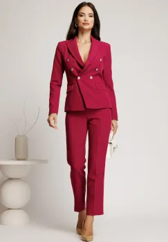Pantaloni magenta din stofa cu croi drept si buzunare imagine