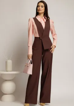 Pantaloni maro evazati cu bretele detasabile imagine