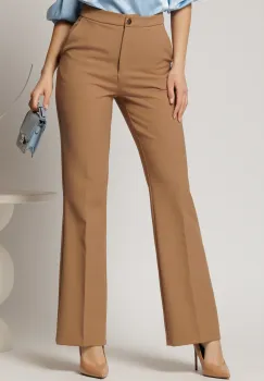 Pantaloni Melody bej lungi croi usor evazat imagine