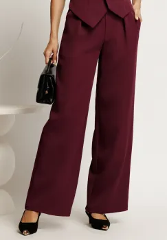 Pantaloni mov din stofa lejeri cu buzunare si snur decorativ in talie imagine