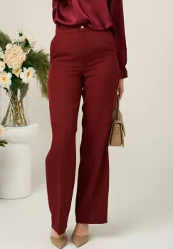 Pantaloni Moze office din stofa bordo cu croi lejer imagine