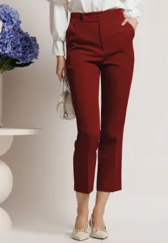Pantaloni Moze office din stofa bordo cu dunga si buzunare imagine