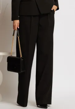 Pantaloni negri Aasha cu croi usor evazate si pliuri din talie imagine