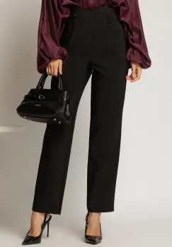 Pantaloni negri conici cu nasturi decorativi pe talie imagine