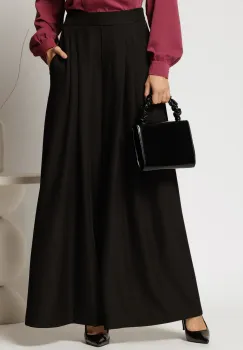 Pantaloni negri cu croi larg si elastic pe talie imagine