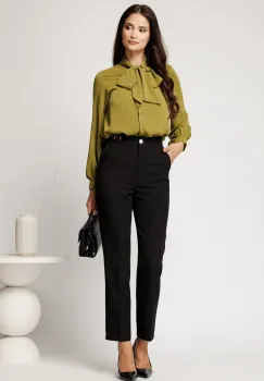 Pantaloni negri din stofa cu croi drept si buzunare imagine