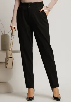 Pantaloni negri din stofa cu elastic pe talie imagine