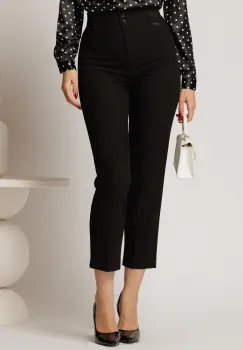 Pantaloni negri din stofa cu insertii de piele imagine