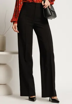 Pantaloni negri din stofa evazati cu dunga imagine