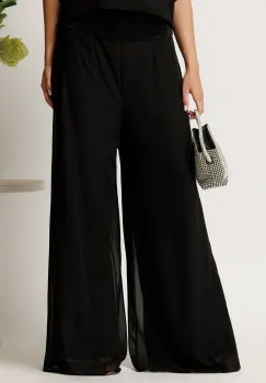 Pantaloni negri din voal evazati imagine