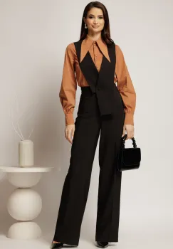 Pantaloni negri evazati cu bretele detasabile imagine