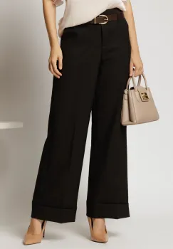 Pantaloni negri office casual cu croi drept si curea imagine