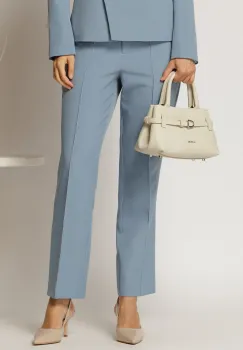Pantaloni office bleu cu croi conic si inchidere cu nasturi imagine